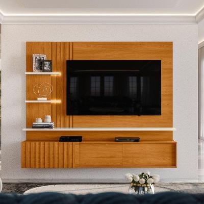 Painel Tv 65 Pol 200cm Bancada Suspensa Ripado Mirellin M20 - D'rossi Cinamomo E Off White