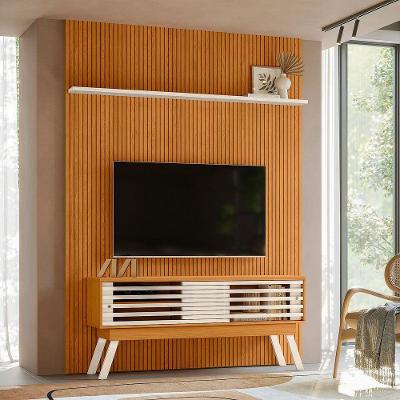 Painel Tv 65 Pol 179cm Ripado Valen E Bancada Orlin M20 - D'rossi Cinamomo(fosco)-off White(brilho)