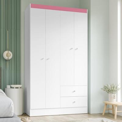 Guarda Roupa Solteiro 4 Portas 2 Gavetas Vesta - Branco-rosa Flex