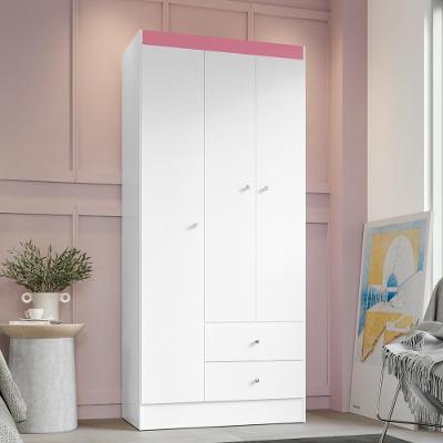 Guarda Roupa Solteiro 3 Portas 2 Gavetas Venti - Branco/rosa Flex