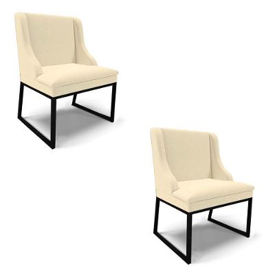 Cadeira Sala De Jantar Industrial Preto Kit 2 Liz Linho D03 - D'rossi Bege