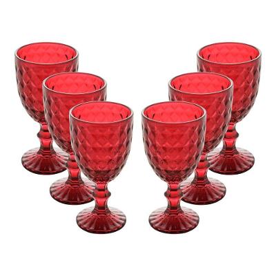 Jogo 6 Taça De Vidro água Suco Roman Vermelho Wollf 345ml