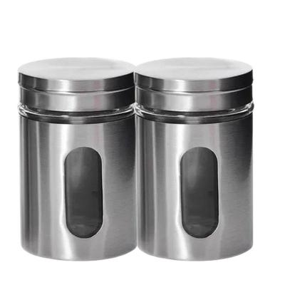 Kit 2 Pote Porta Mantimento Em Inox Com Visor De Vidro Em Casa Tem 950ml