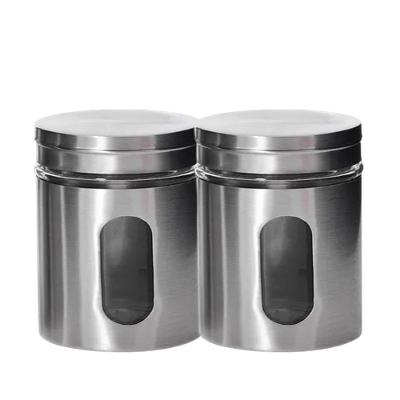 Kit 2 Pote Porta Mantimento Em Inox Com Visor De Vidro Em Casa Tem 600ml