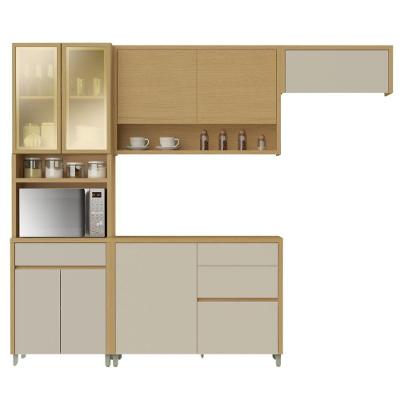Armário de Cozinha Completa Cléo 8 Portas 4 Gavetas MDF 270cm Off White e Madeirado