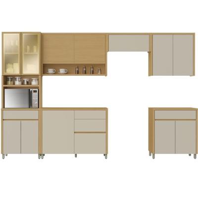 Armário de Cozinha Completa Cléo 12 Portas 5 Gavetas MDF 350cm Off White e Madeirado