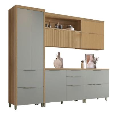 Armário De Cozinha Completa 100% Mdf 7 Portas 6 Gavetas Mariah Nesher Madeirado / Verde