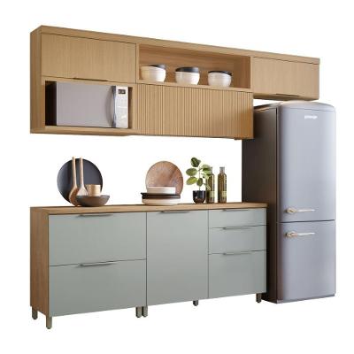 Armário De Cozinha Completa 100% Mdf 5 Portas 4 Gavetas Mariah Nesher Madeirado / Verde