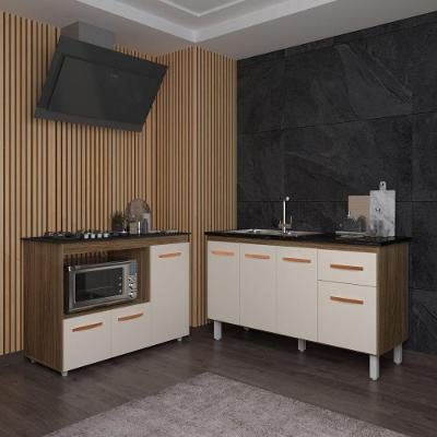 Armário Camila Cozinha Gabinete De Pia 140 Cm E Balcão Para Cooktop 4 Bocas E Forno Ou Microondas Alana Savana Off White