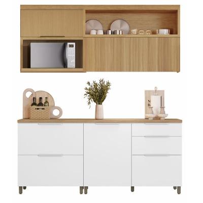Armário De Cozinha Completa 100% Mdf 4 Portas 4 Gavetas Mariah Nesher Madeirado / Branco