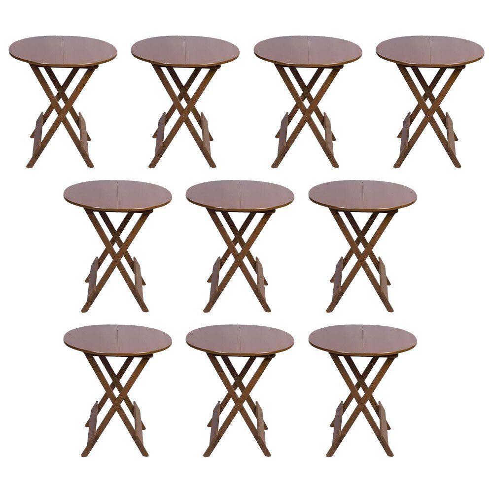 Kit 10 Mesas Redondas Dobráveis Em Madeira Maciça 70X70 Imbuia Ideal Para Bares E Restaurantes - 1