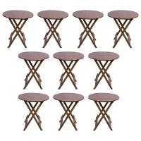 Kit 10 Mesas Redondas Dobráveis Em Madeira Maciça 70X70 Imbuia Ideal Para Bares E Restaurantes - 1