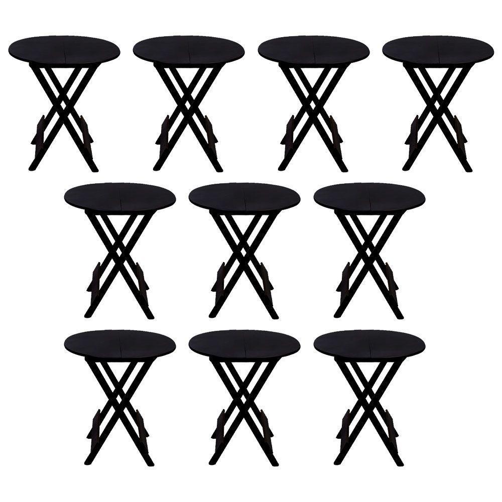 Kit 10 Mesas Redondas Dobráveis Em Madeira Maciça 70X70 Preto Ideal Para Bares E Restaurantes - 1