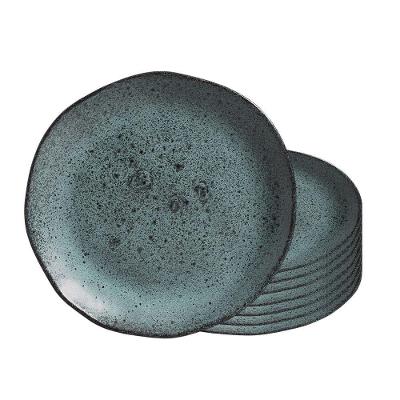 Jogo 8 Prato Raso De Cerâmica Orgânico Azul Petroleum Porto Brasil Stoneware 26,5cm