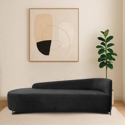 Divã Recamier Orgânico França 180cm Lado Esq Pés Metal Preto Bouclé Preto