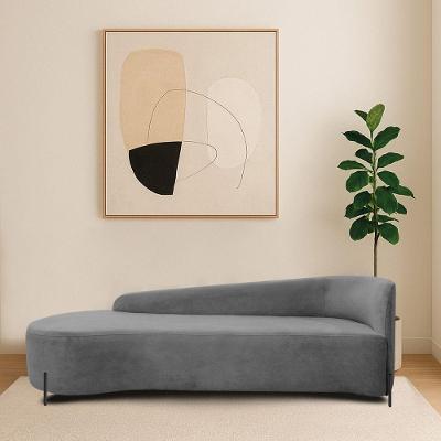 Divã Recamier Orgânico França 180cm Lado Esq Pés Metal Preto Bouclé Cinza
