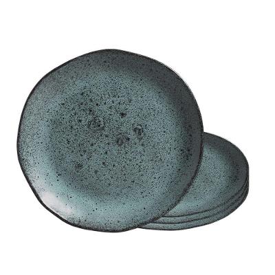 Jogo 4 Prato Raso De Cerâmica Orgânico Azul Petroleum Porto Brasil Stoneware 26,5cm