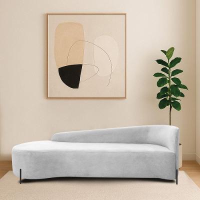 Divã Recamier Orgânico França 180cm Lado Esq Pés Metal Preto Bouclé Branco