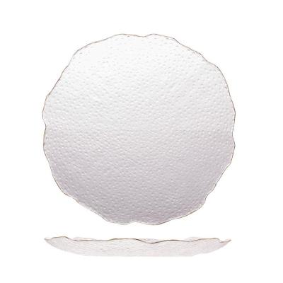 Prato Raso De Cristal Martelado Com Borda Dourada Para Servir 26cm Wolff