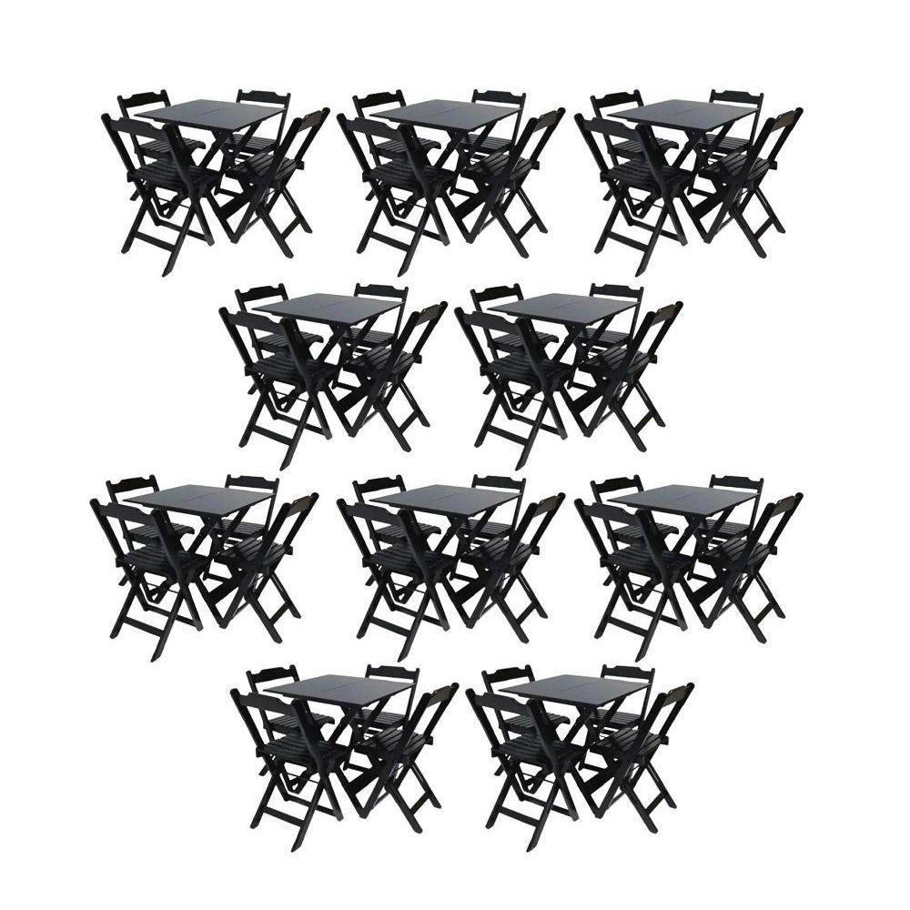 Kit 10 Conjuntos Mesas Dobráveis 70X70 Com 4 Cadeiras-Preta - 1