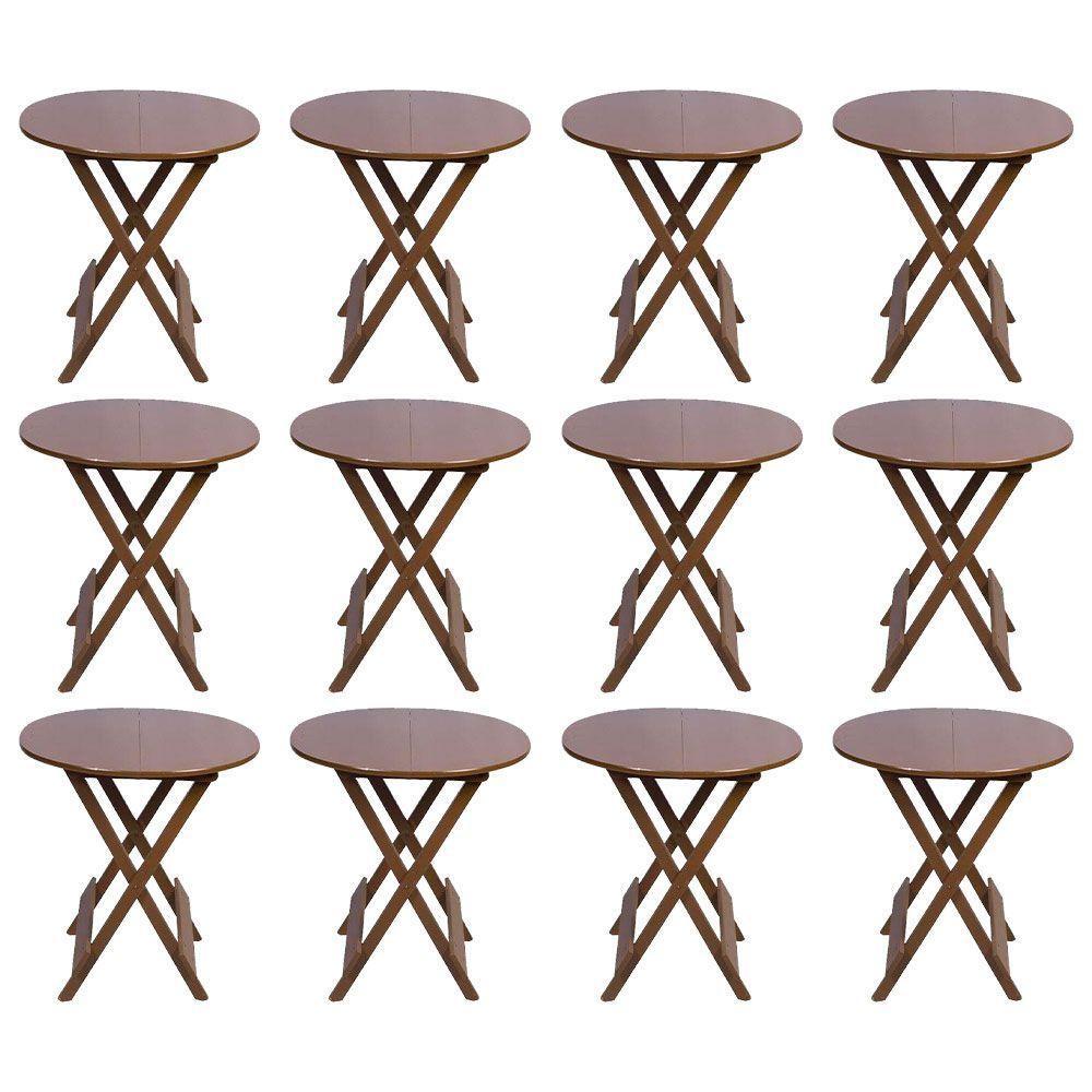 Kit 12 Mesas Redondas Dobráveis Em Madeira Maciça 70X70 Imbuia Ideal Para Bares E Restaurantes - 1