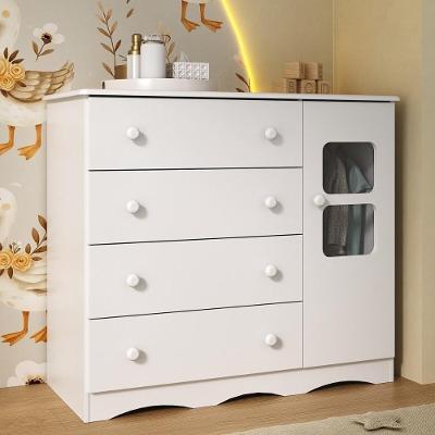 Cômoda Infantil 95cm 1 Porta Com Vidro E 4 Gavetas Serena Multimóveis MP4434 Branco