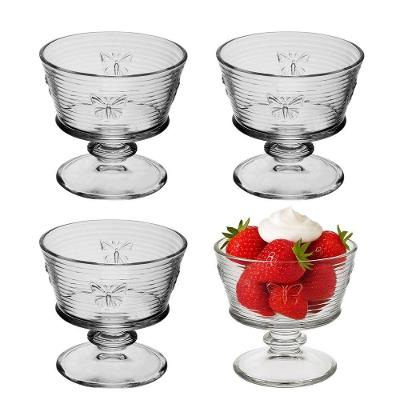 Jogo 4 Taça De Sobremesa Vidro Transparente Lines Butterfly Borboleta Wolff 240ml