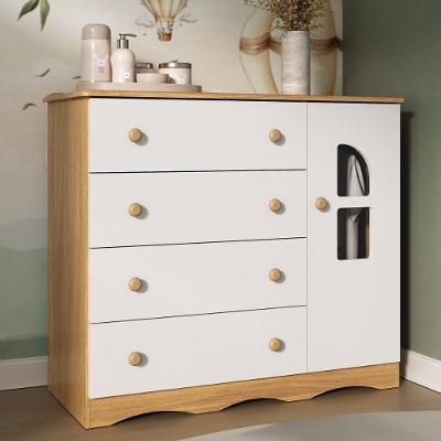 Cômoda Infantil 95cm 1 Porta Com Vidro E 4 Gavetas Liz Multimóveis MP4515 Madeirado/branco