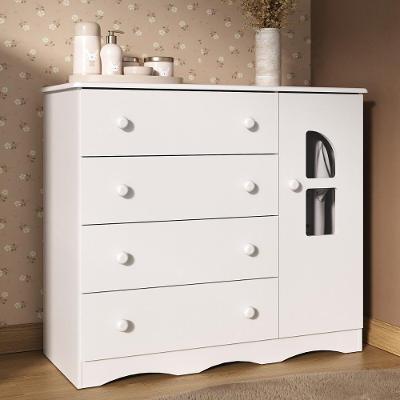 Cômoda Infantil MP4515 4 Gavetas MDP com Porta de Vidro Branco
