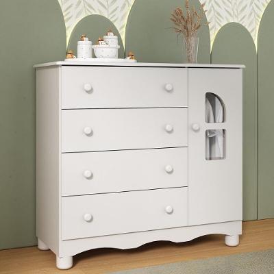 Cômoda Infantil MP4499 4 Gavetas em MDF com Puxador Plástico Branco 95cm