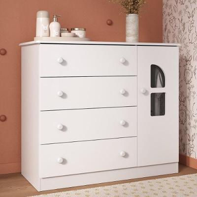 Cômoda Infantil 95cm 1 Porta Com Vidro E 4 Gavetas Amora Multimóveis MP4510 Branco