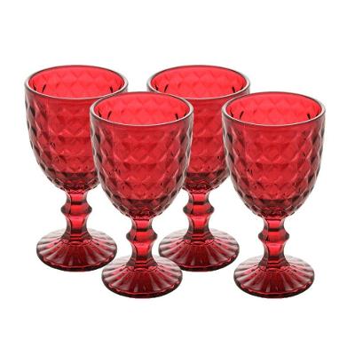 Jogo 4 Taça De Vidro água Suco Roman Vermelho Wolff 345ml