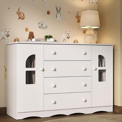 Cômoda Infantil MP4516 4 Gavetas em MDF com Puxador Plástico e Portas com Vidro Branco