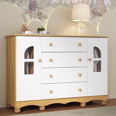 Cômoda Infantil 125cm 2 Portas Com Vidro E 4 Gavetas Aurora Multimóveis MP4500 Madeirado/branco