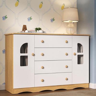 Cômoda Infantil 125cm 2 Portas Com Vidro E 4 Gavetas Liz Multimóveis MP4516 Madeirado/branco