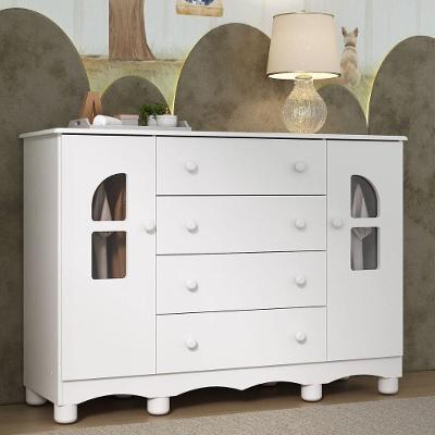 Cômoda Infantil Mp4500 4 Gavetas Mdf Puxadores Plástico Branco com 2 Portas e Prateleiras
