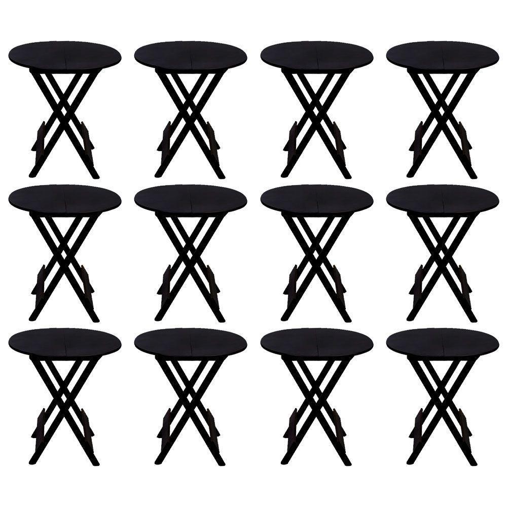 Kit 12 Mesas Redondas Dobráveis Em Madeira Maciça 70X70 Preto Ideal Para Bares E Restaurantes - 1