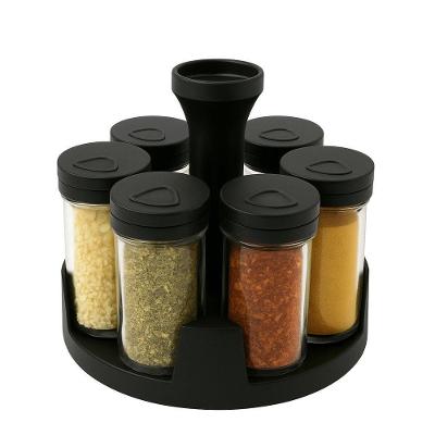Porta Temperos 360º Porta Condimentos Base Giratória Com 6 Potes 85ml De Vidro Preto