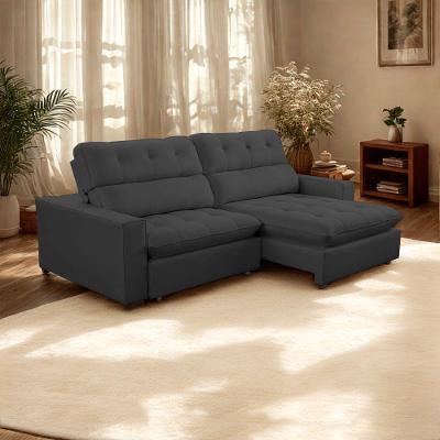 Sofá 2 Lugares 2,50m Retrátil Reclinável Veludo Andreia Lansofbr Grafite