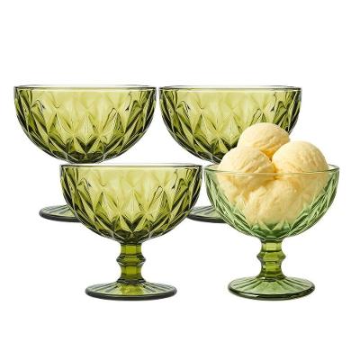 Jogo 4 Taça De Sobremesa Sorvete Coquetel De Vidro Diamante Verde 310ml Class Home