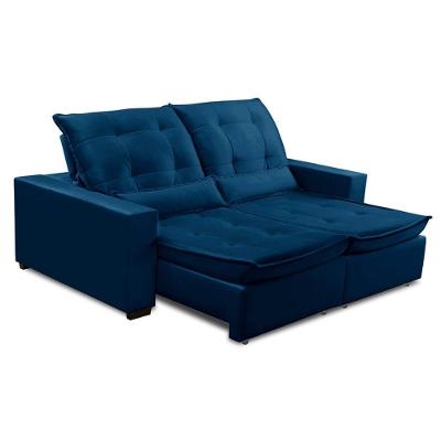 Sofa Retratil Reclinavel 2 Lugares 2,40m Atlantis Veludo Azul Marinho Lansofbr