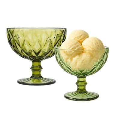 Jogo 2 Taça De Sobremesa Sorvete Coquetel De Vidro Diamante Verde 310ml Class Home