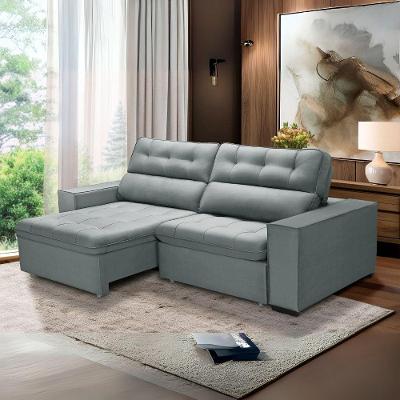Sofa Retratil Reclinavel 2 Lugares 2,10 Vitória Veludo Cinza Lansofbr