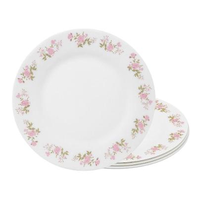 Jogo 4 Prato Raso De Vidro Branco Flowers Pink 25,5cm Em Casa Tem