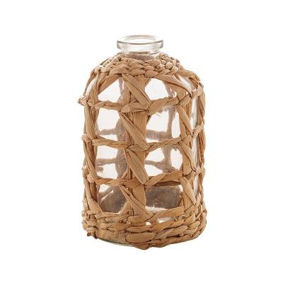 Vaso Decorativo Em Vidro Transparente Trançado Fibra Natural Wolff 15x9cm