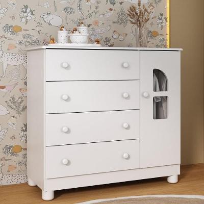 Cômoda Infantil Nina MP4505 4 Gavetas em MDF com Puxador Plástico Branco 95cm