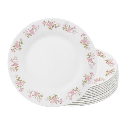 Jogo 12 Prato Raso De Vidro Branco Flowers Pink 25,5cm Em Casa Tem