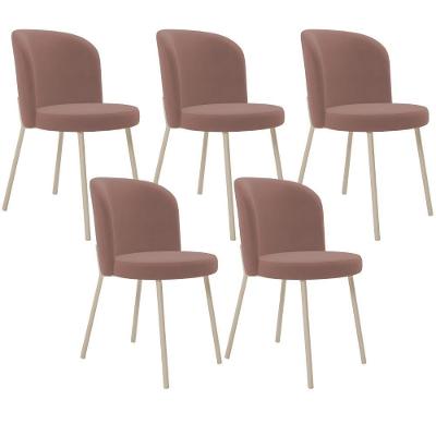 Kit 05 Cadeiras Para Sala De Jantar Cozinha Estofada Gavi Arena L02 Suede Rosê - Lyam Decor