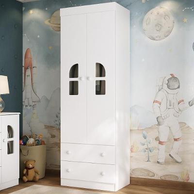 Guarda-roupa Infantil 62cm 2 Portas Com Vidro E 2 Gavetas Amora Multimóveis MP4507 Branco