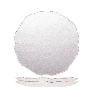 Jogo 2 Prato Raso De Cristal Martelado Com Borda Dourada Para Servir 26cm Wolff